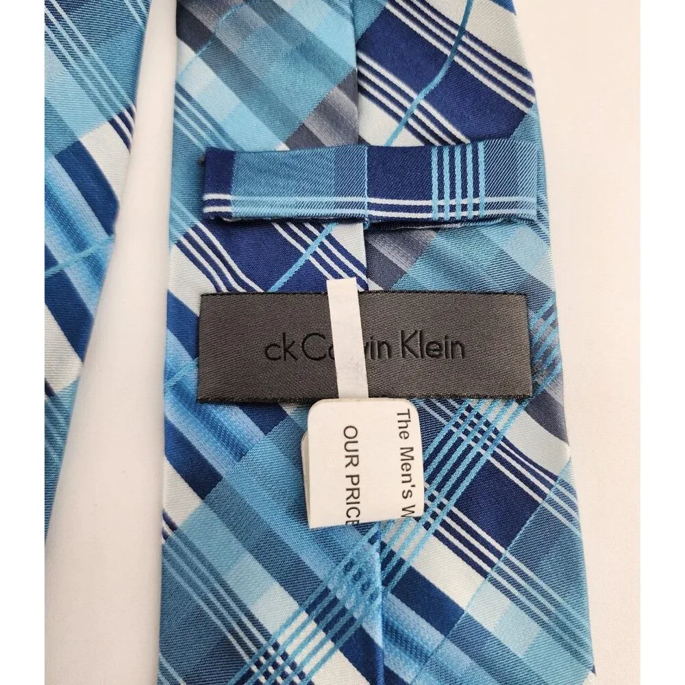 NEW Calvin Klein CK‎ Blue Plaid Classic Necktie 100% Silk